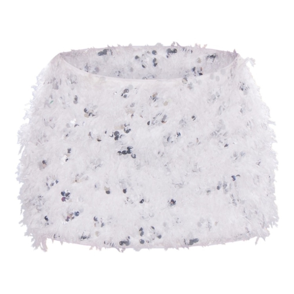 White Sequin Faux Feather Low Rise Micro Mini Skirt